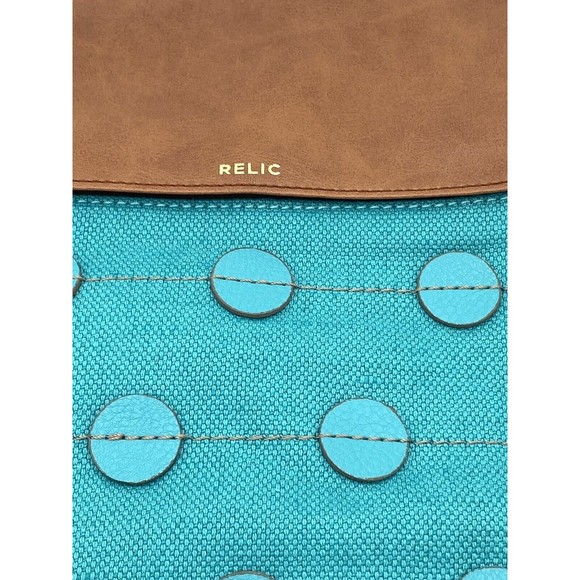 Relic Crossbody Shoulder Bag Purse Turquoise Aqua Blue Dot Accent Design - Picture 3 of 12